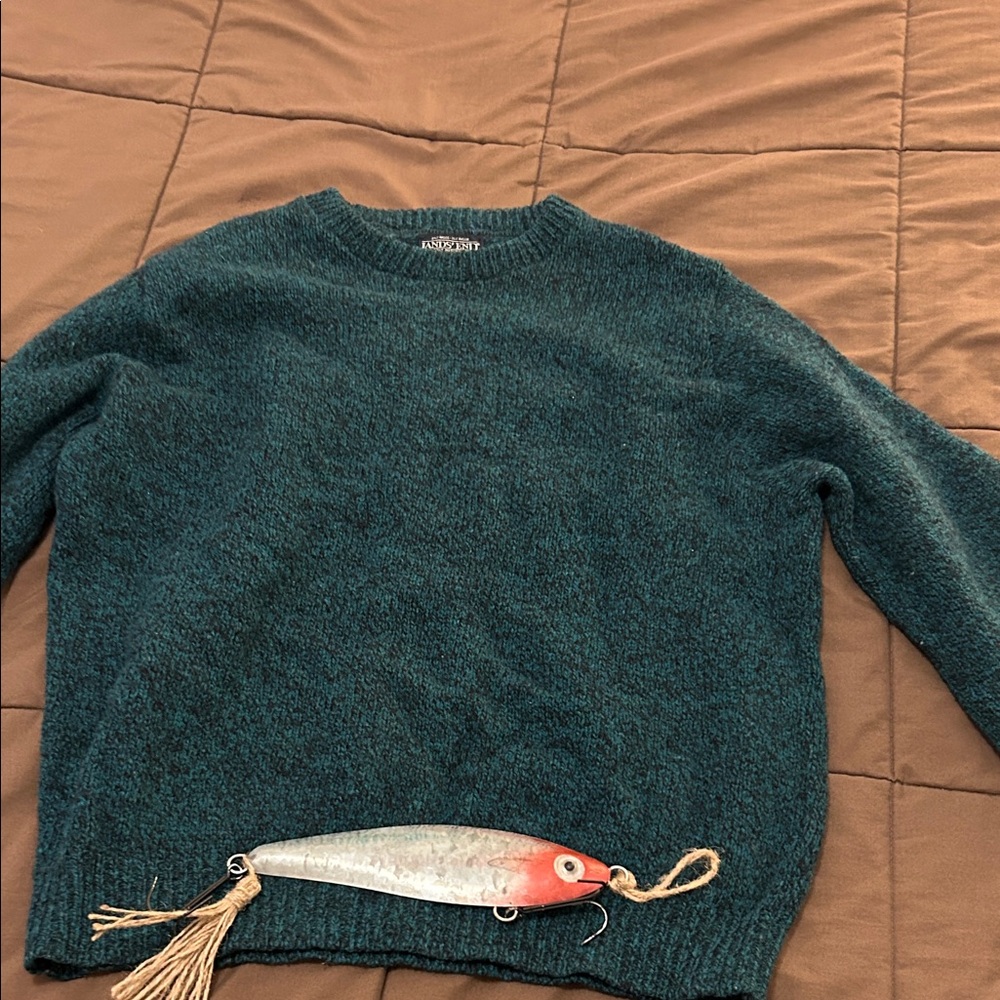 Lands' End Teal Wool and Polyester Crewneck Sweater